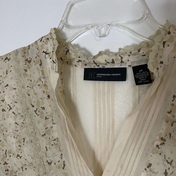 INC international concepts silk chiffon beige floral blouse top Petite 2 - Picture 4 of 5